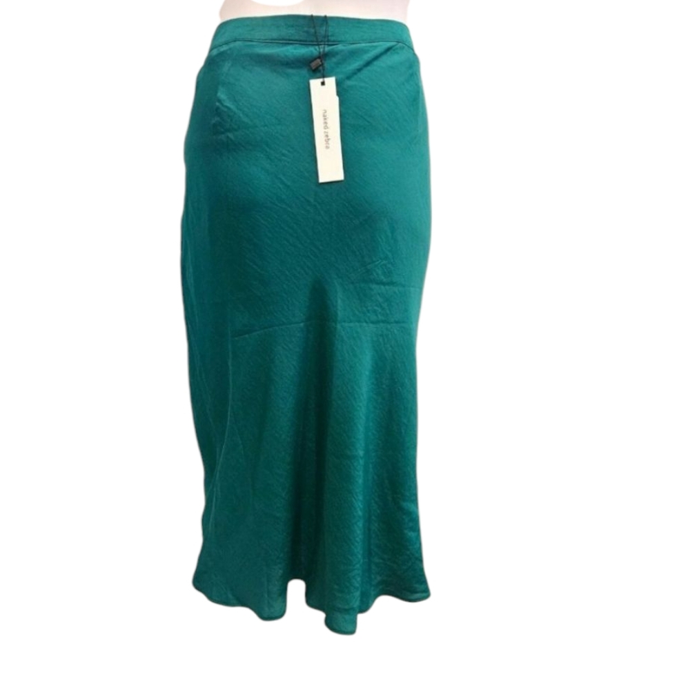 NWT - Naked Zebra - Green Satin Midi Skirt - Size Large